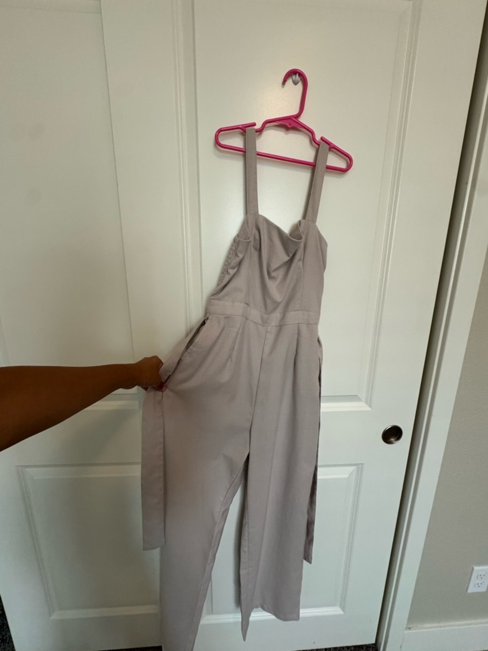 Abercrombie & Fitch Light Taupe Straight-Leg Jumpsuit